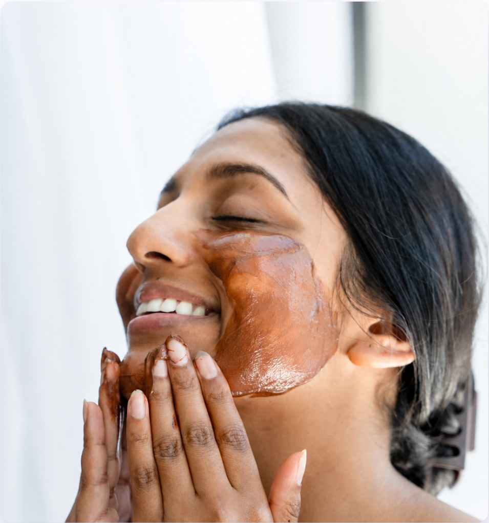 Mother and daughter using Amrutini Radiance skincare