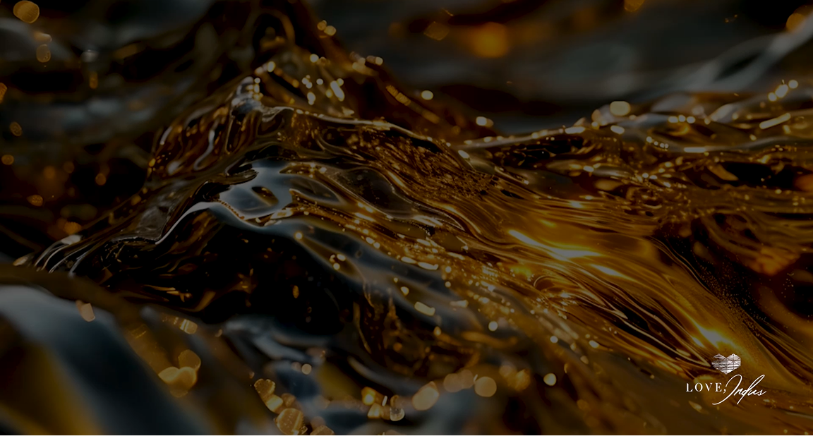 Golden Muga silk liquefied into Amrutini Luminosity Dewdrops